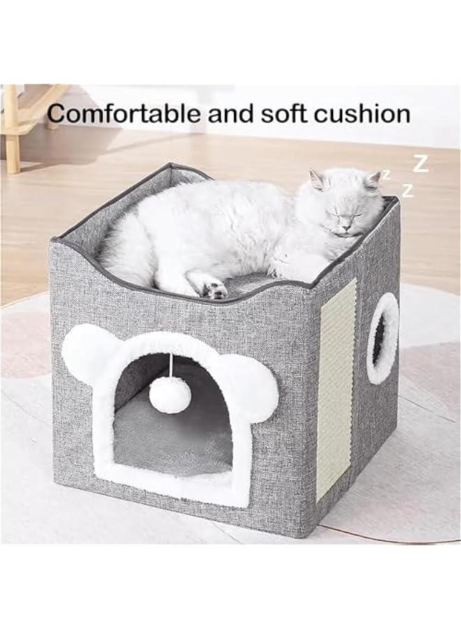 TRASSLE Outdoor Cat House Insulated and Waterproof in Winter, Cat House Outdoor Cat Insulated Cat Tent Pet Double Folding Cat Cube Apartment Reversible Mat, Cat Bed for Indoor Cat Cube House, Gray - Image 4