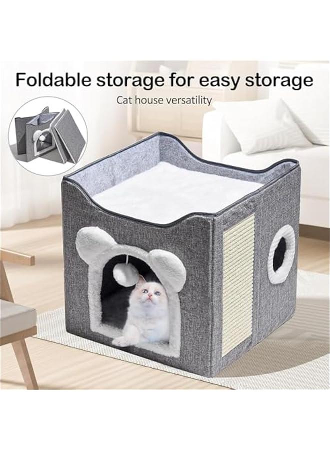 TRASSLE Outdoor Cat House Insulated and Waterproof in Winter, Cat House Outdoor Cat Insulated Cat Tent Pet Double Folding Cat Cube Apartment Reversible Mat, Cat Bed for Indoor Cat Cube House, Gray - Image 5