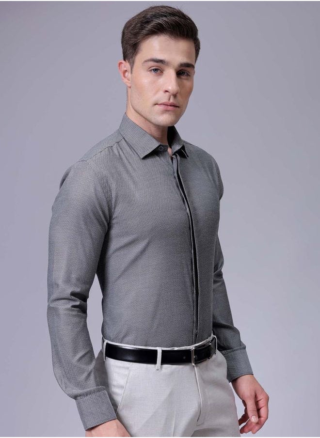 The Indian Garage Co Men Slim Fit Solid Full Sleeves Cutaway Collar Formal Shirt  - Image 3