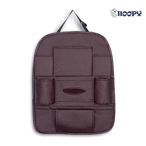 HOOPY Pu Leather Auto Car Back Seat Organizer With Foldable Dining Table Tray, Multipocket Storage Tablet, Bottle And Tissue Paper Holder Brown - Automobiles - Image 5
