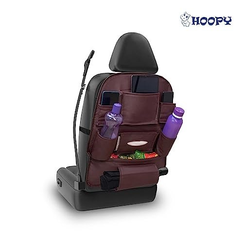 HOOPY Pu Leather Auto Car Back Seat Organizer With Foldable Dining Table Tray, Multipocket Storage Tablet, Bottle And Tissue Paper Holder Brown - Automobiles - Image 2