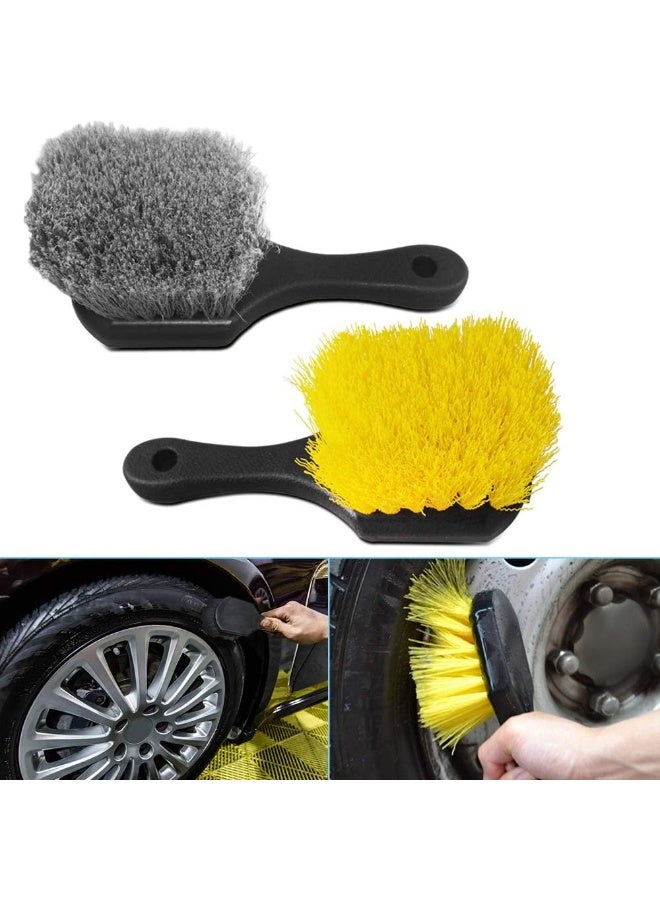 2 مجموعة فرشاة عجلة وطوق لتنظيف السيارة، فرشاة عجلة للتنظيف، فرشاة تنظيف عجلات السيارات، فرشاة شعرية لتنظيف الأدوات - Image 1