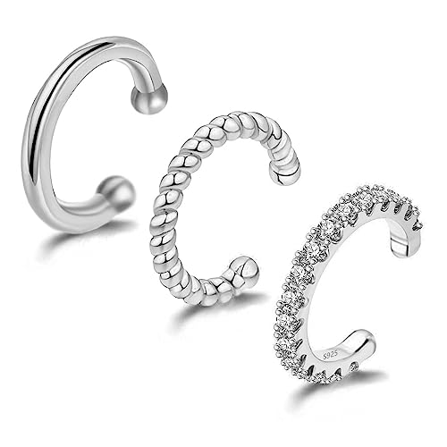PANSHI  3Pcs Ear Cuffs Non Piercings, Teen Gifts Trendy Silver Clip On Earrings for Teens Women Jewelry Set Gifts for Teen Teenage Women (Silver) - Image 1