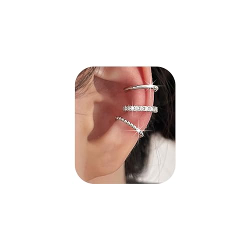 PANSHI  3Pcs Ear Cuffs Non Piercings, Teen Gifts Trendy Silver Clip On Earrings for Teens Women Jewelry Set Gifts for Teen Teenage Women (Silver) - Image 2