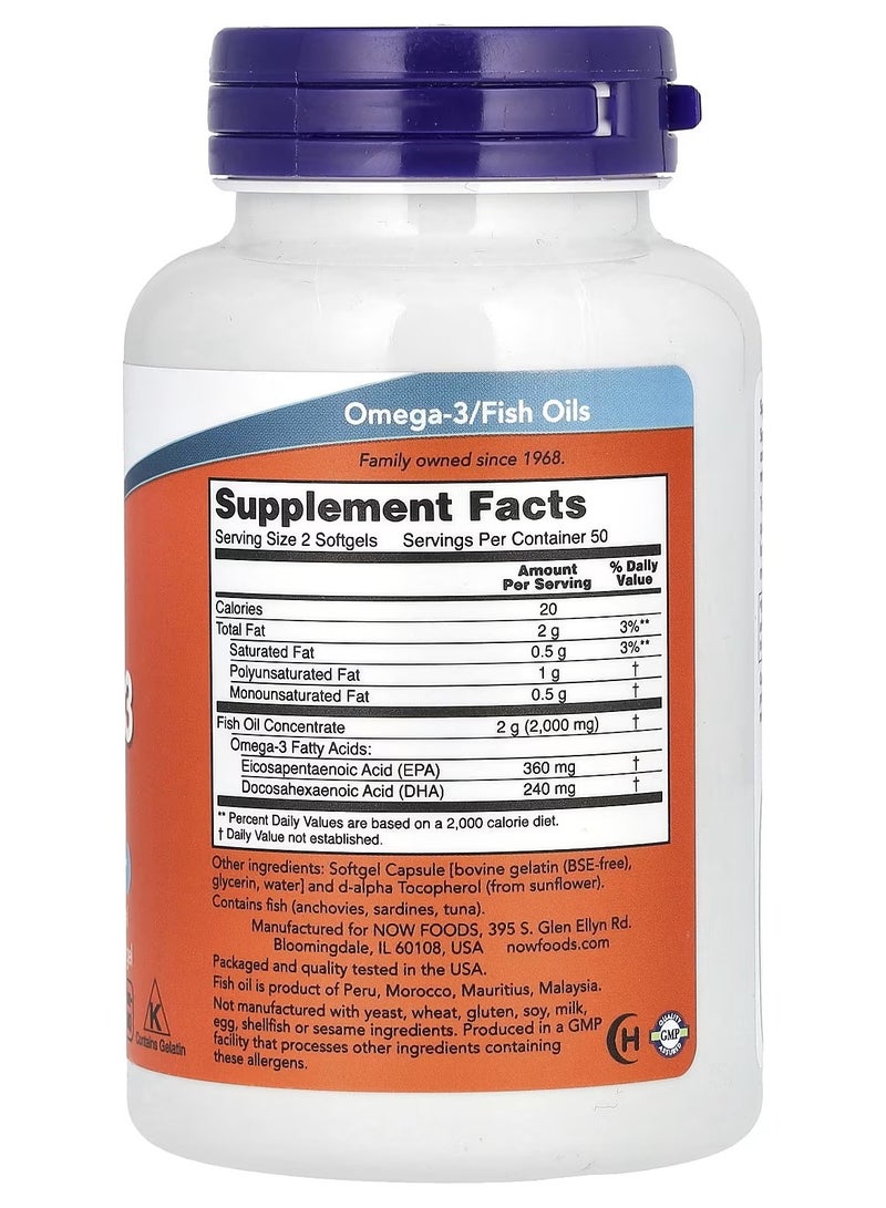 now Omega-3 Fish Oil 1,000 mg 180 EPA - 120 DHA 100 Softgels - Image 2