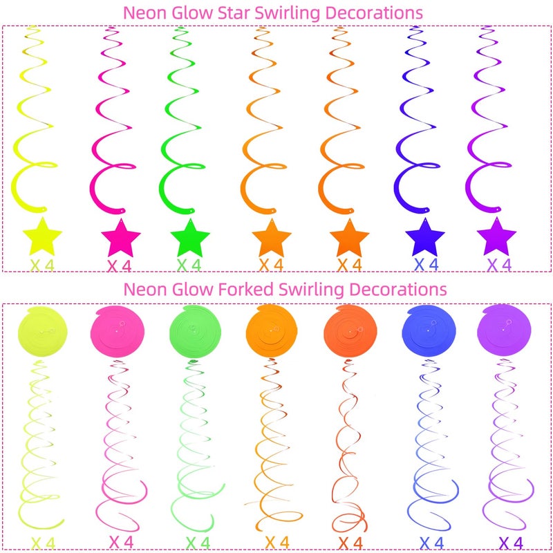 WELITTCON 56 Pieces UV Hanging Swirls Decorations Paper Neon Streamer for Ceiling Star Neon Garlands Black Light Neon Decorations for Dark Glow Party Supplies and Decorations Birthday Neon Party Favors - Image 5