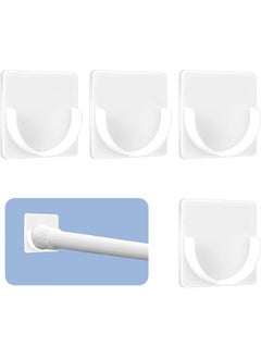Generic Adhesive Curtain Rod Holder, 4pcs Curtain Rod Holders No Drilling, Wall Mounted Shower Rods Holder Tension Retainer for Bathroom, Bedroom, Wardrobe, Balcony, White  - Image 1