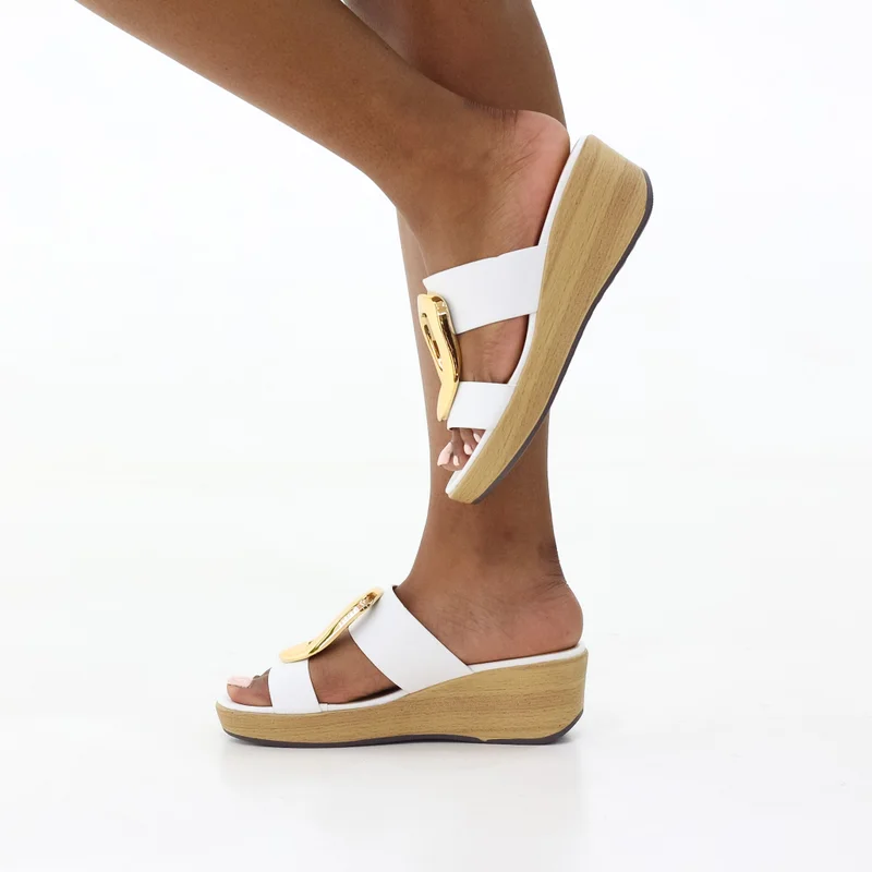 DEW 2 BAND WEDGE 9 CM HEEL SLIDE WITH TRIM