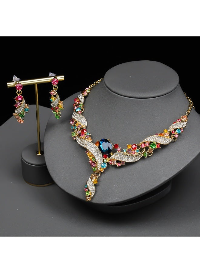 NIBEMINENT Vintage Chic Statement Colorful Jewelry Necklace and Earring Set