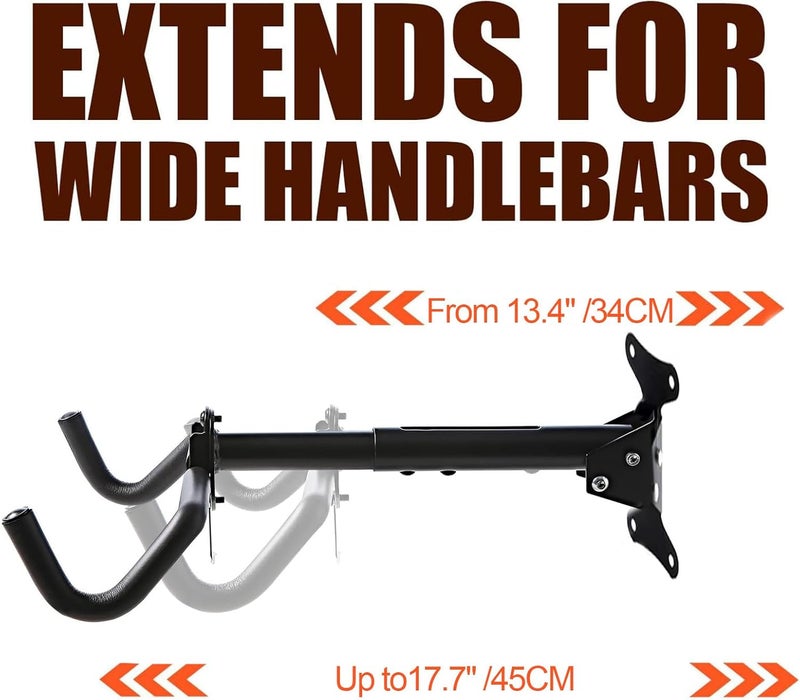 Oonkaf Bike Wall Mount Rack, Foldable Bicycle Rack Wall Hanger Hooks Holder, Length and Angle Adjustable - Horizontal Bicycle Rack for Garage, Indoor, Home, Road, Mountain Bikes, Hybrid Bikes with Screws Easy hand assemble compatible - Image 3