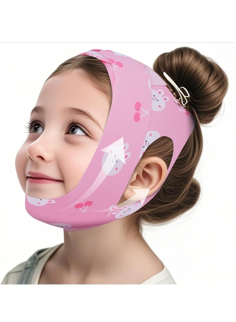 كيلا حزام الذقن المضاد للشخير للأطفال، حزام الذقن المضاد للشخير للأطفال، حل شخير وردي اللون قابل للتعديل، قابل للتنفس، مرن، للأطفال من 33-132 رطلاً، يقلل من التنفس من الفم والشخير، أقل حجماً للأولاد والبنات - Image 1