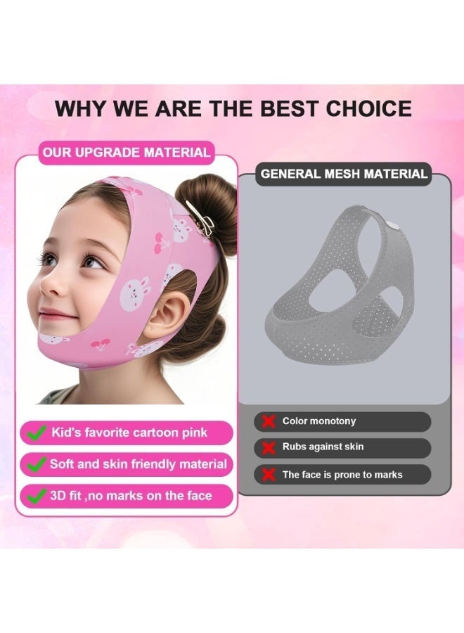 كيلا حزام الذقن المضاد للشخير للأطفال، حزام الذقن المضاد للشخير للأطفال، حل شخير وردي اللون قابل للتعديل، قابل للتنفس، مرن، للأطفال من 33-132 رطلاً، يقلل من التنفس من الفم والشخير، أقل حجماً للأولاد والبنات - Image 3