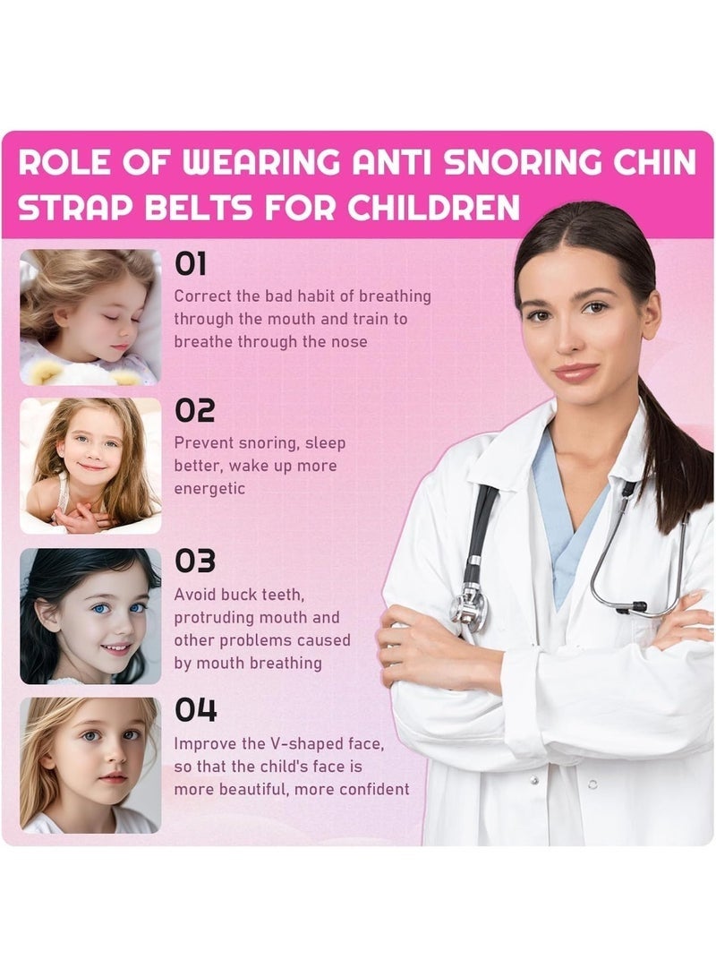 كيلا حزام الذقن المضاد للشخير للأطفال، حزام الذقن المضاد للشخير للأطفال، حل شخير وردي اللون قابل للتعديل، قابل للتنفس، مرن، للأطفال من 33-132 رطلاً، يقلل من التنفس من الفم والشخير، أقل حجماً للأولاد والبنات - Image 4