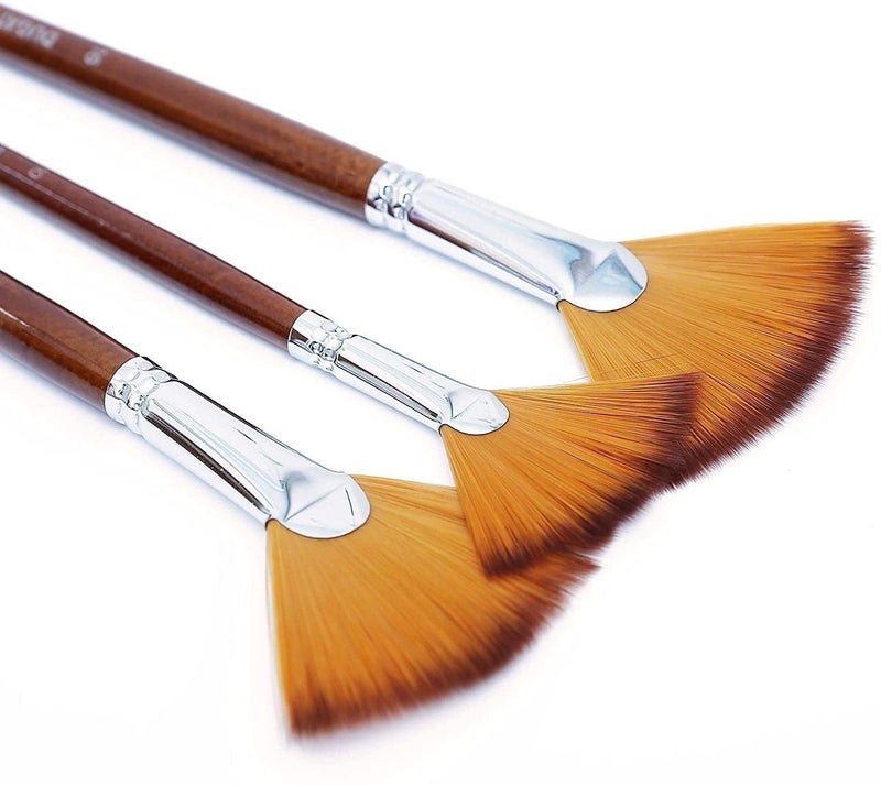 Artnery Set of 3PCS Small Handle Fan Brush Paint Brushes (Brown) - Image 3