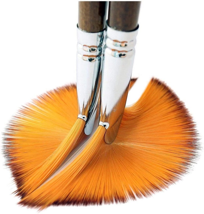 Artnery Set of 3PCS Small Handle Fan Brush Paint Brushes (Brown) - Image 2