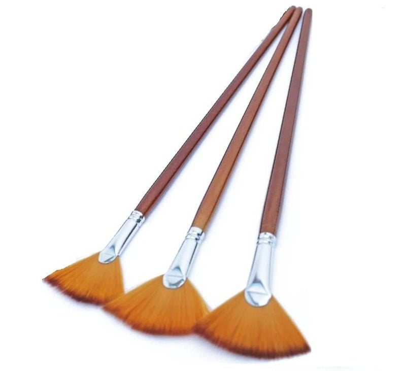 Artnery Set of 3PCS Small Handle Fan Brush Paint Brushes (Brown) - Image 1