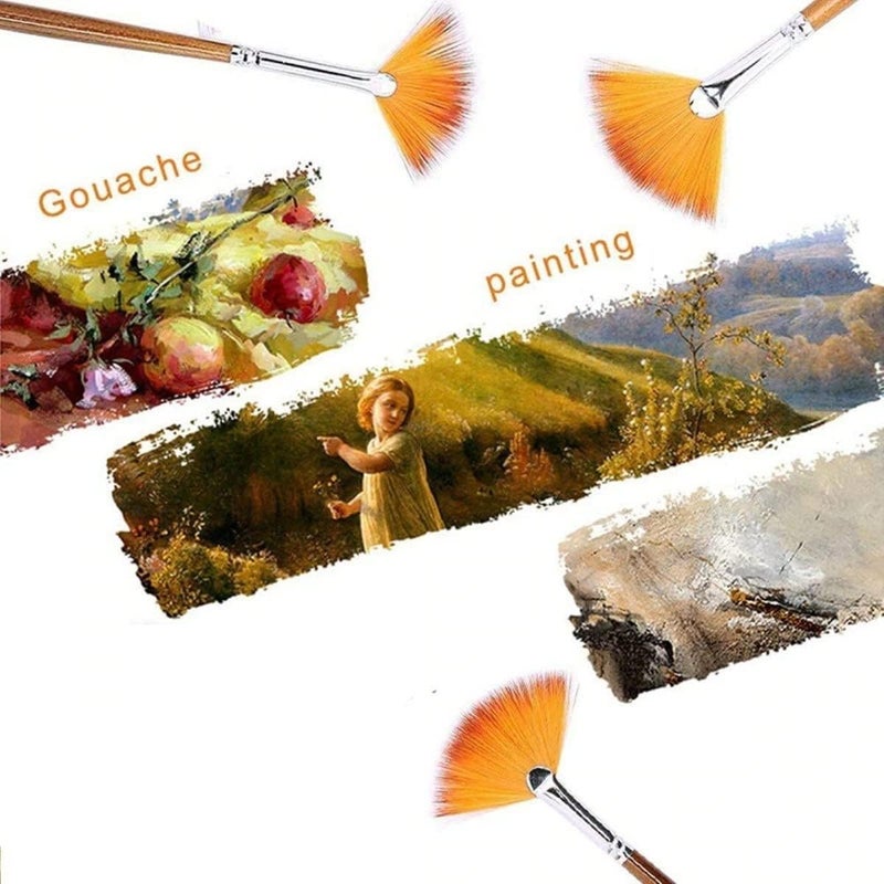 Artnery Set of 3PCS Small Handle Fan Brush Paint Brushes (Brown) - Image 4