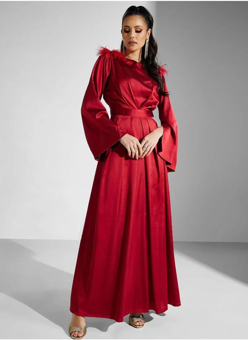 Golden Apple Fur Shoulder Detail Dress