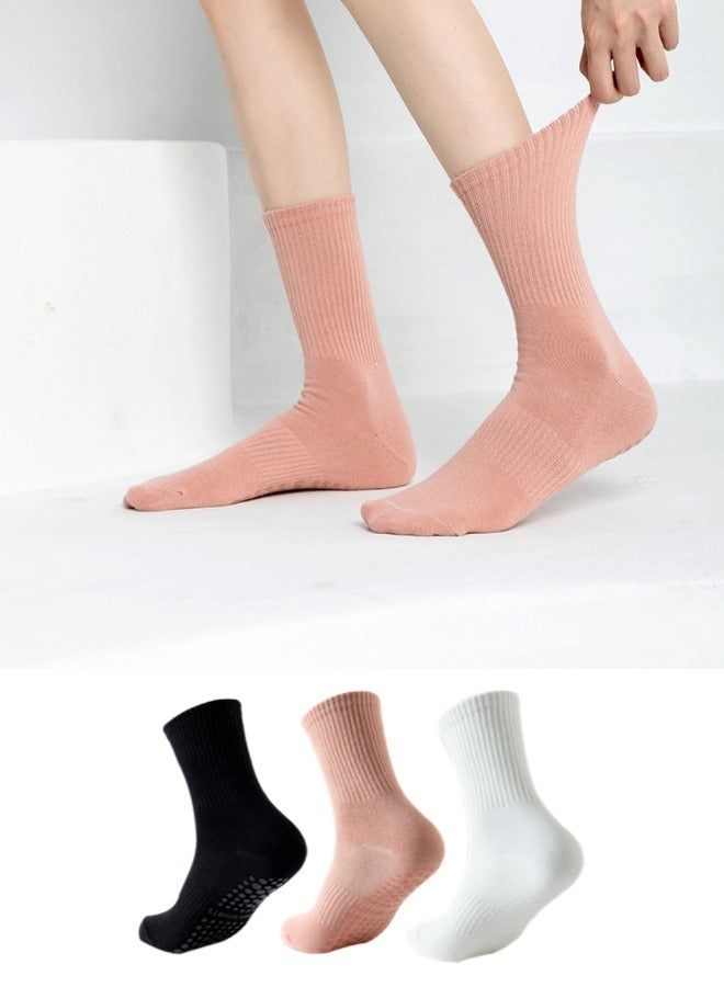 ShebSheb Pilates Socks with Grips for Women, 3 Pairs Womens Yoga Ballet Barre Hospital Gym Athletic Socks - Image 1