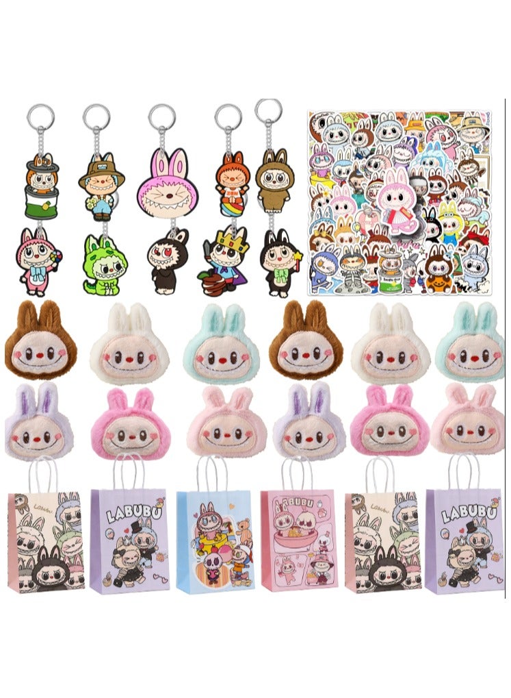 FRUITFUL PARTY Labubu Party Favors for 12 Guests, 110pcs All-In-One Labubu Party Favor Pack Including Labubu Theme Keychain Bags Stickers Toy Brooch etc Labubu Birthday Party Favors for Girls Boys Kids - Image 1