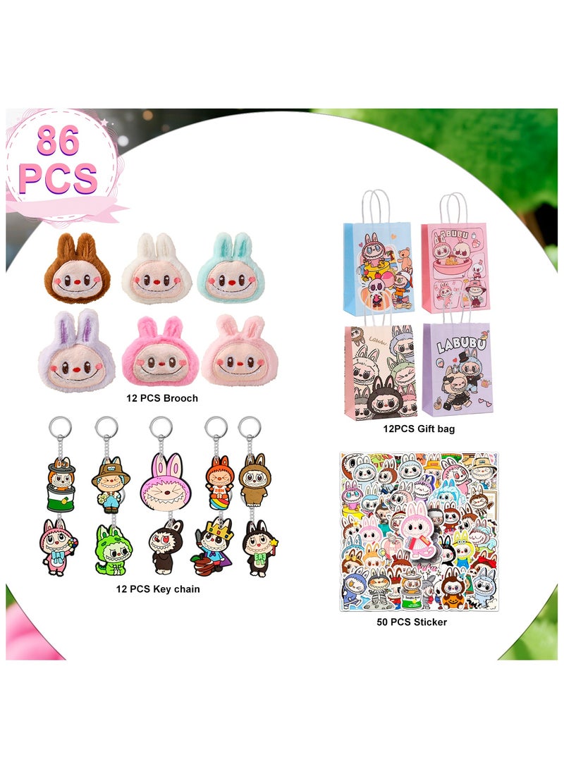 FRUITFUL PARTY Labubu Party Favors for 12 Guests, 110pcs All-In-One Labubu Party Favor Pack Including Labubu Theme Keychain Bags Stickers Toy Brooch etc Labubu Birthday Party Favors for Girls Boys Kids - Image 2