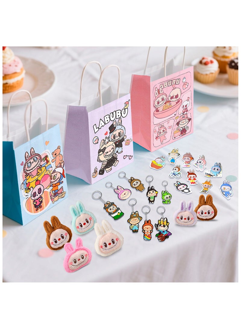 FRUITFUL PARTY Labubu Party Favors for 12 Guests, 110pcs All-In-One Labubu Party Favor Pack Including Labubu Theme Keychain Bags Stickers Toy Brooch etc Labubu Birthday Party Favors for Girls Boys Kids - Image 4