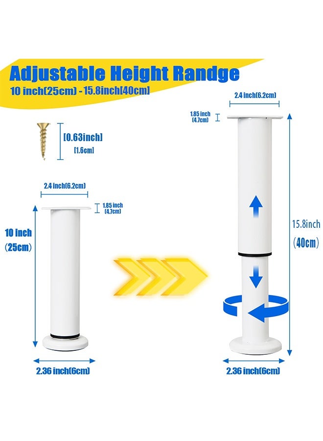 بوفان 4 قطع من أرجل أثاث قابلة للتعديل الارتفاع لدعم السرير [مع مسامير] لإطار السرير، معدنية قابلة للتعديل من 10 إلى 15.8 بوصة للسرير/الأريكة/الخزانة/الأريكة/الخزانة/الطاولة - أرجل بديلة ثقيلة للسرير (أبيض) - Image 2