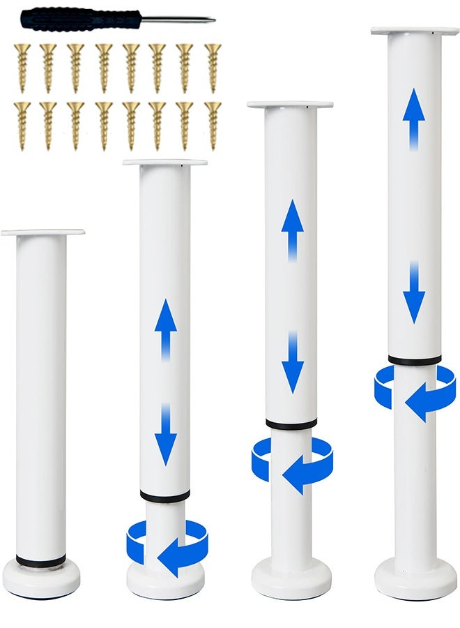 بوفان 4 قطع من أرجل أثاث قابلة للتعديل الارتفاع لدعم السرير [مع مسامير] لإطار السرير، معدنية قابلة للتعديل من 10 إلى 15.8 بوصة للسرير/الأريكة/الخزانة/الأريكة/الخزانة/الطاولة - أرجل بديلة ثقيلة للسرير (أبيض) - Image 1