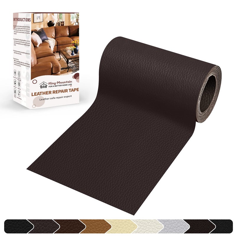 KING MOUNTAIN Leather Repair Patch,4 x 63 Inches self Adhesive Leather Repair Tape for Damaged Leather Furniture, Sofa Seating,Car Seats, Leather Goods(Dark Brown) - Image 1