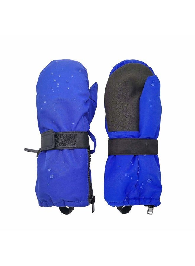 HIGHCAMP Kids Waterproof Ski Snow Mittens for Toddler Boys Girls with Zipper (Royal, 5-7 Years) - Image 1