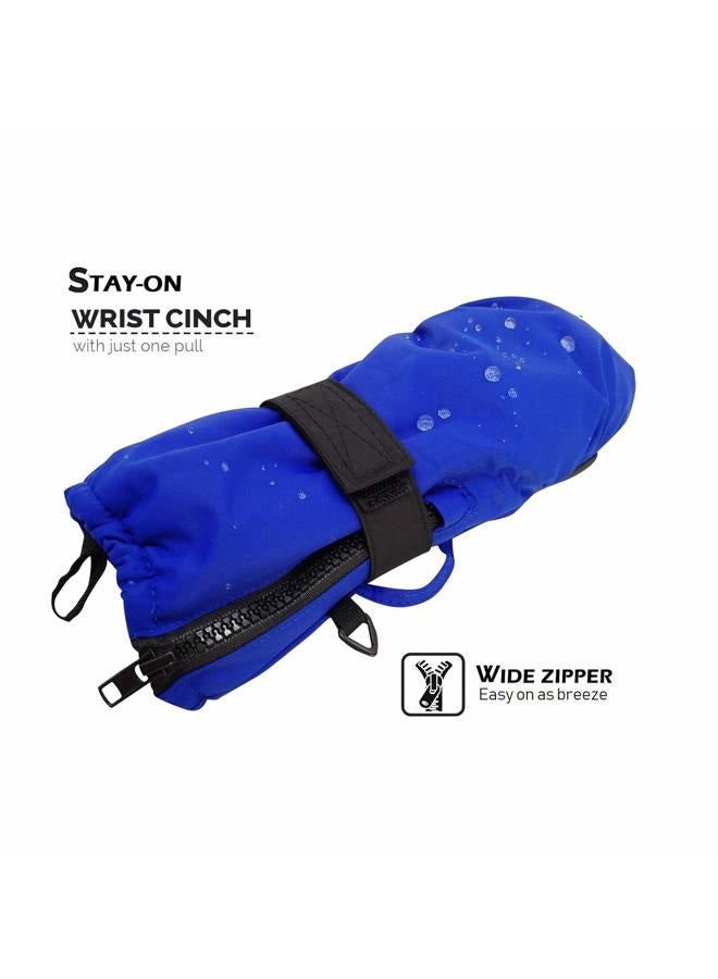 HIGHCAMP Kids Waterproof Ski Snow Mittens for Toddler Boys Girls with Zipper (Royal, 5-7 Years) - Image 2