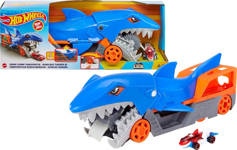 هوت ويلز مجموعة لعب ® Shark Chomp Transporter مع سيارة واحدة بمقياس 1:64 للأطفال من سن 4 إلى 8 سنوات - Image 1