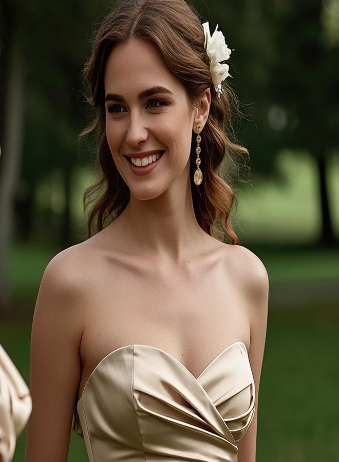 بريلوف مجوهرات بريلوف الطويلة المتدلية للنساء، أقراط كريستالية أنيقة على شكل دمعة كبيرة، مثالية للحفلات والمناسبات الرسمية، لون الشمبانيا - Image 3