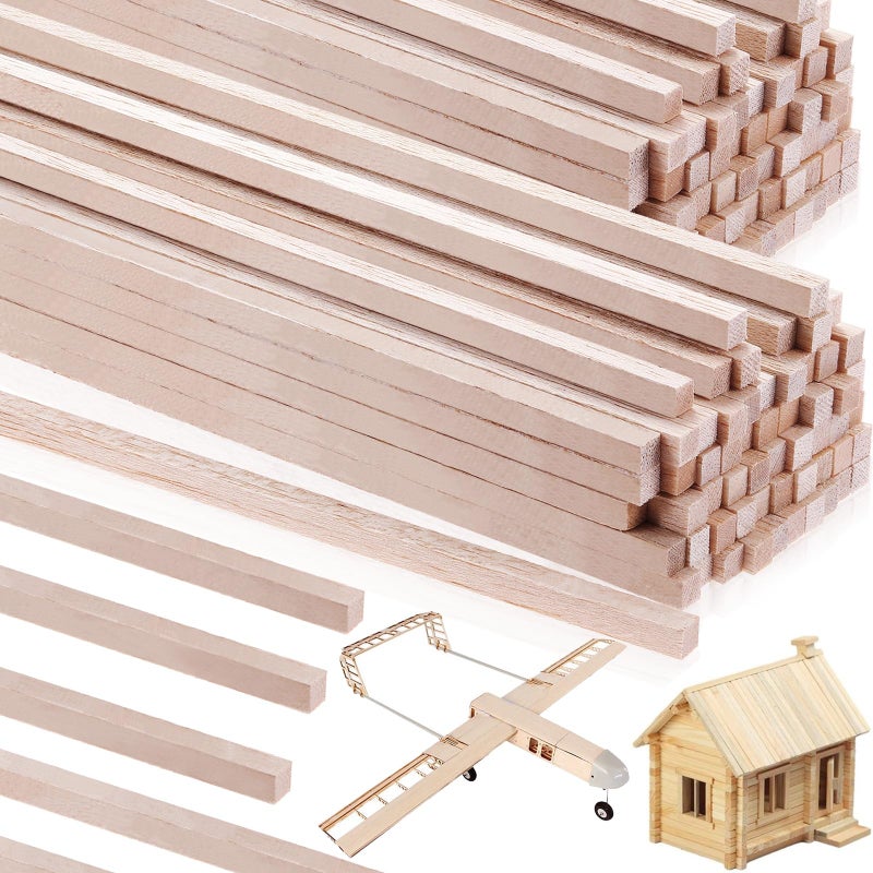 Timtin 60 Pieces 14 x 12 Balsa Wood Sticks Square Wooden Dowels Wood Square Dowel Rods Long Hardwood Craft Sticks for Crafts DIY Projects Models Making Miniature Architectural Supplies