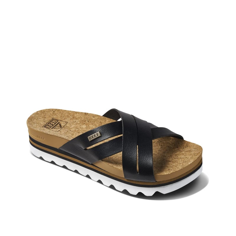 REEF Cushion Bloom Hi Womens Platform Fashion Sandal, Vegan Leather X Strap, Arch Support and Heel Cupping, Black/Tan, 8.5 - Image 1