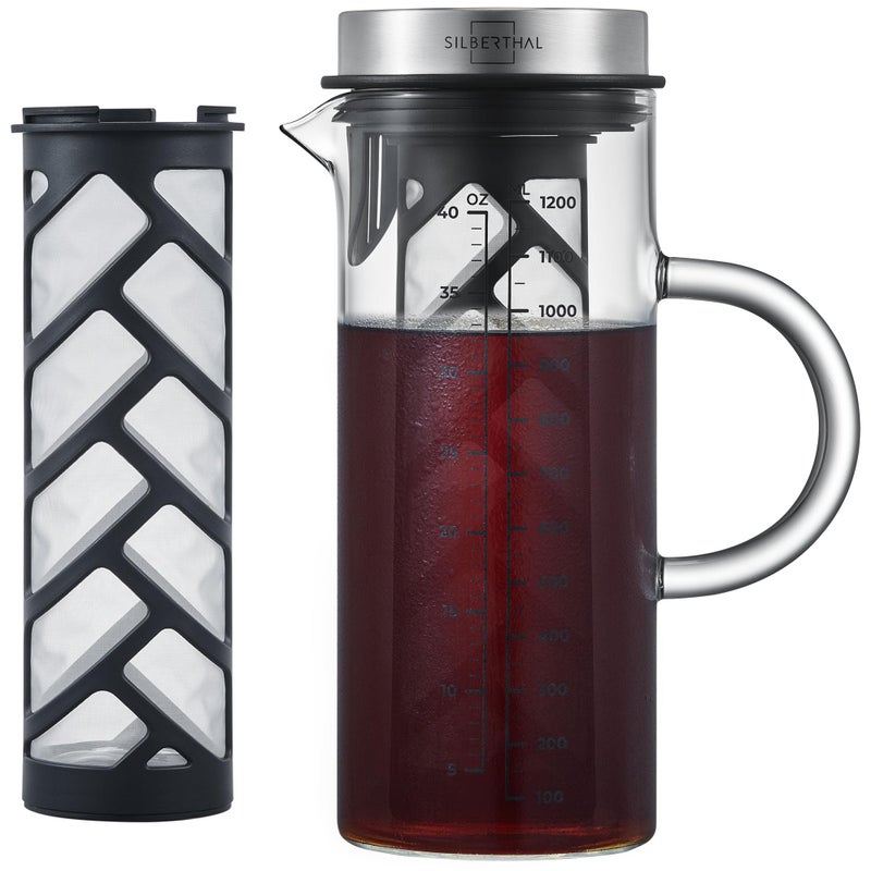 SILBERTHAL Cold Brew Coffee Maker  Glass  Stainless Steel  Long Insert for Iced Coffee  Tea  12L