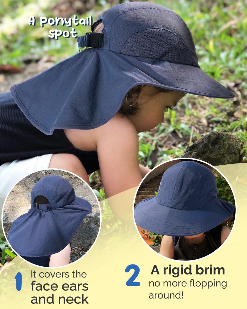 Camptrace Toddler Kids Sun Hats with Neck Flap UPF 50+ UV Protection Wide Rigid Brim Boys Girls Beach Swim Sunhat - Image 2