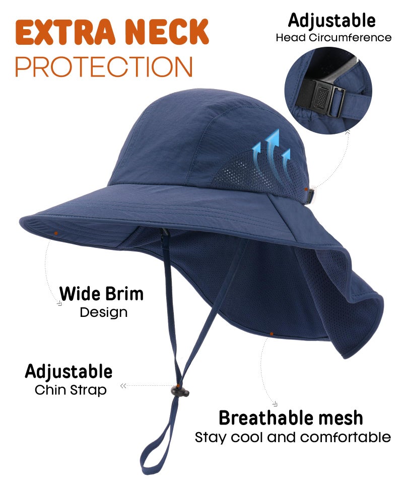 Camptrace Toddler Kids Sun Hats with Neck Flap UPF 50+ UV Protection Wide Rigid Brim Boys Girls Beach Swim Sunhat - Image 3