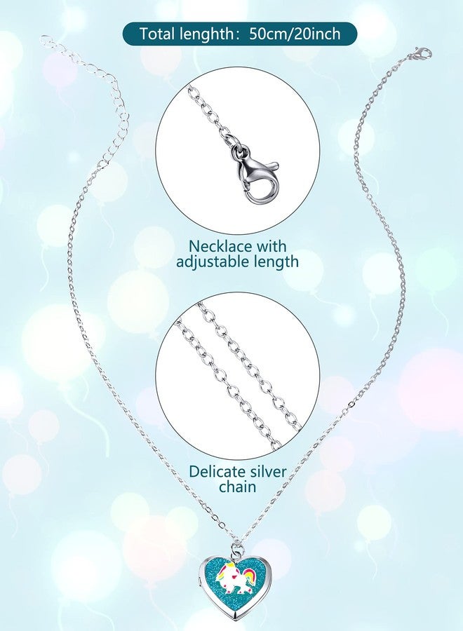 هيكارير قلادة هيكارير مكونة من 5 قطع، قلادة على شكل قلب، قلادة بصورة، قلادة يونيكورن حورية البحر قوس قزح، سلسلة سرية للصور، هدايا مجوهرات، هدية عيد الميلاد للنساء والأولاد (نمط كلاسيكي) - Image 3