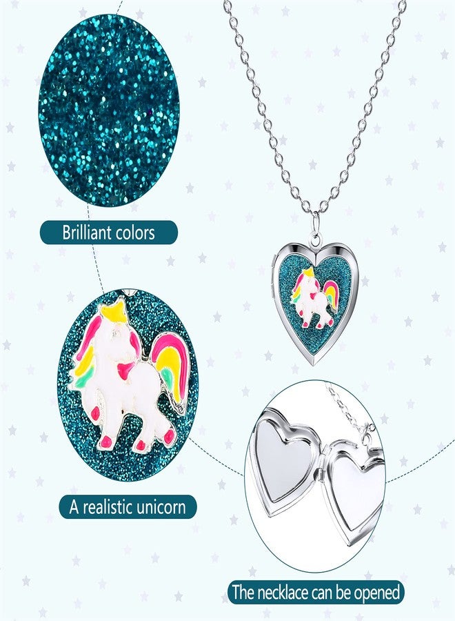 هيكارير قلادة هيكارير مكونة من 5 قطع، قلادة على شكل قلب، قلادة بصورة، قلادة يونيكورن حورية البحر قوس قزح، سلسلة سرية للصور، هدايا مجوهرات، هدية عيد الميلاد للنساء والأولاد (نمط كلاسيكي) - Image 4