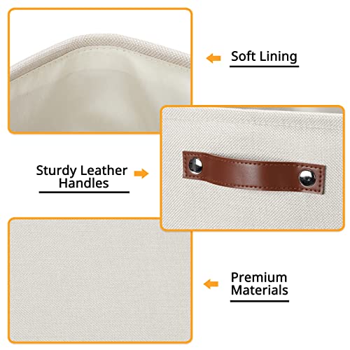 DULLEMELO Storage Bins, 4 Pack Of 13x13x13 Decorative Storage Cube Bins Suit Office, Home, Shelves And Closet, Cube Storage Bin with Leather handle(4 Pack - 13" Beige) - Image 4