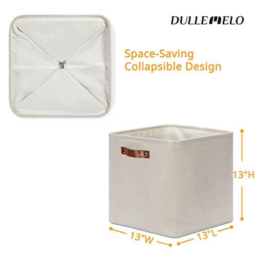 DULLEMELO Storage Bins, 4 Pack Of 13x13x13 Decorative Storage Cube Bins Suit Office, Home, Shelves And Closet, Cube Storage Bin with Leather handle(4 Pack - 13" Beige) - Image 3