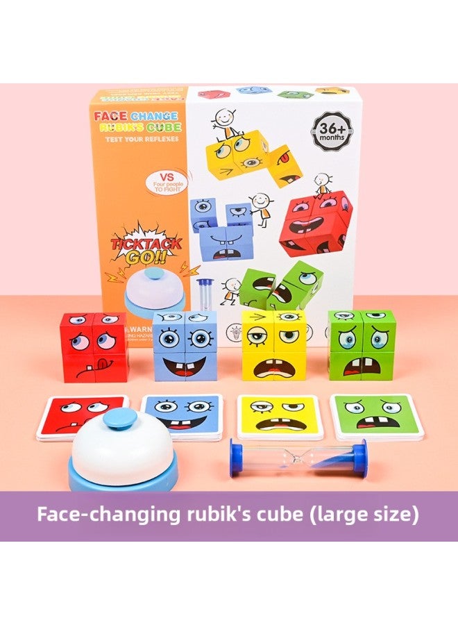 Creative Face-changing Building Blocks Puzzle Children's Early Education Educational Cartoon Matching Expression Matching Rubik's Cube Wooden Toy-Color:Large Face-changing Rubik's Cube - Image 1