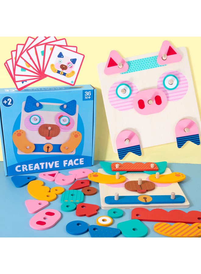 Creative Face-changing Building Blocks Puzzle Children's Early Education Educational Cartoon Matching Expression Matching Rubik's Cube Wooden Toy-Color:Large Face-changing Rubik's Cube - Image 2