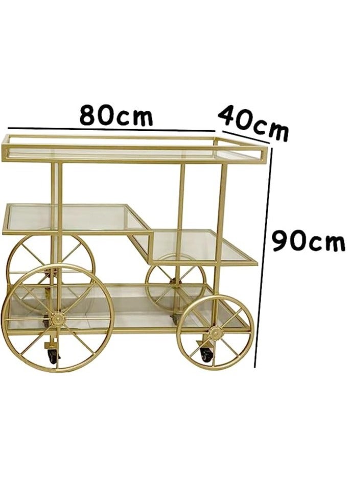 HOME TASTE Metal Serving Trolley Luxurious Bar Cart And Kitchen Storage Organizer With Lockable Wheels Stylish And Functional Carts For Home, Kitchen Gold 100/80 X 40 X 90 Cm  - Image 3