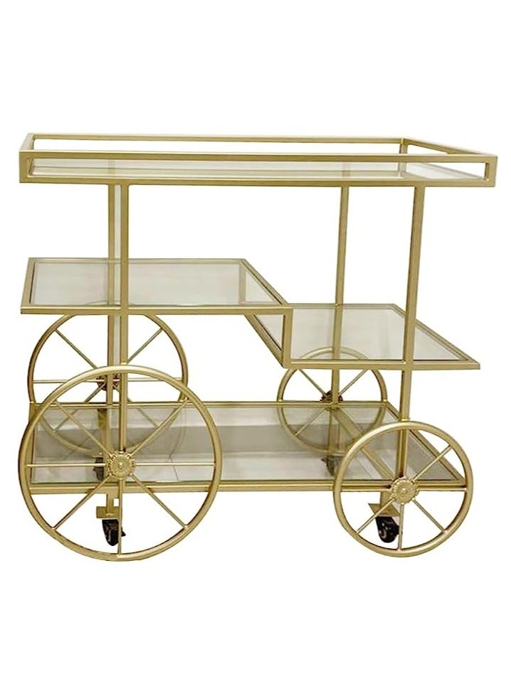 HOME TASTE Metal Serving Trolley Luxurious Bar Cart And Kitchen Storage Organizer With Lockable Wheels Stylish And Functional Carts For Home, Kitchen Gold 100/80 X 40 X 90 Cm  - Image 4