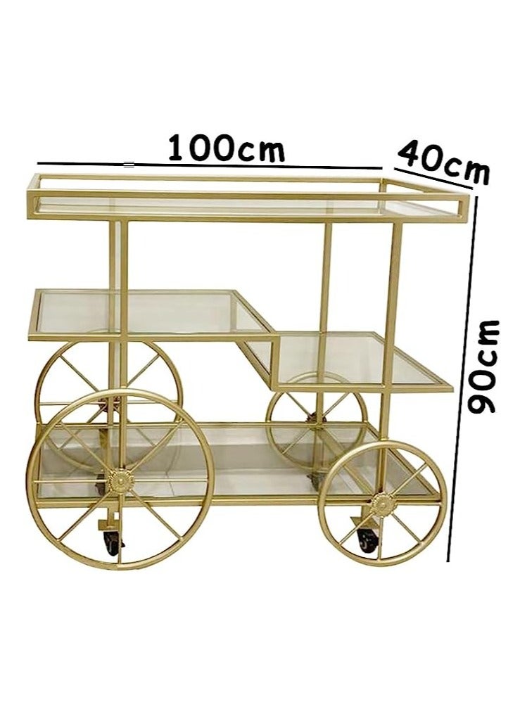 HOME TASTE Metal Serving Trolley Luxurious Bar Cart And Kitchen Storage Organizer With Lockable Wheels Stylish And Functional Carts For Home, Kitchen Gold 100/80 X 40 X 90 Cm  - Image 2