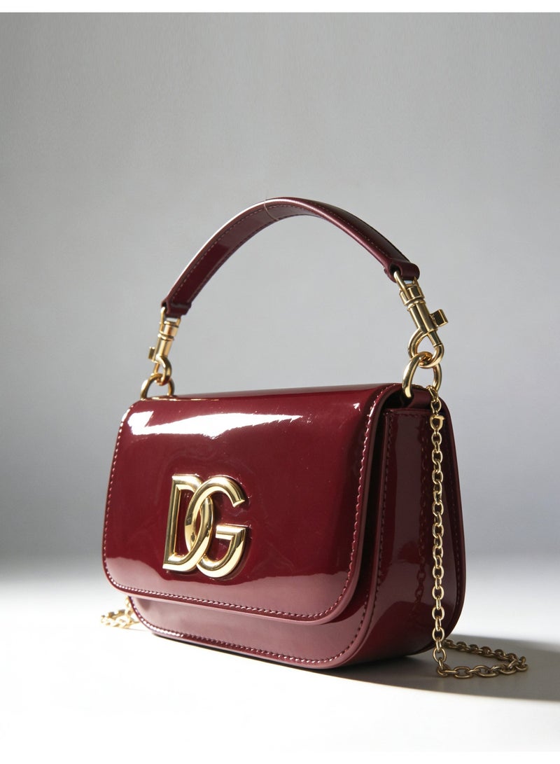 دي آند جي Pious patent leather shiny chain hand-held bag-sacred heart gold-embellished logo, detachable chain belt, formal and daily use shoulder bag - Image 4