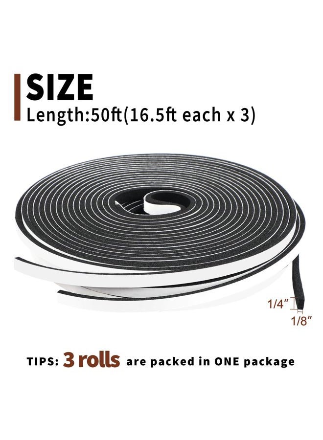 Yotache Foam Tape 3 Strips Total 50 Feet Long 1/4 Inch Wide X 1/8 Inch Thick, Weather Stripping for Doors and Window High Density Foam Seal Tape Sliding Door Weather Strip, 3 X 16.5 Ft Each - Image 3