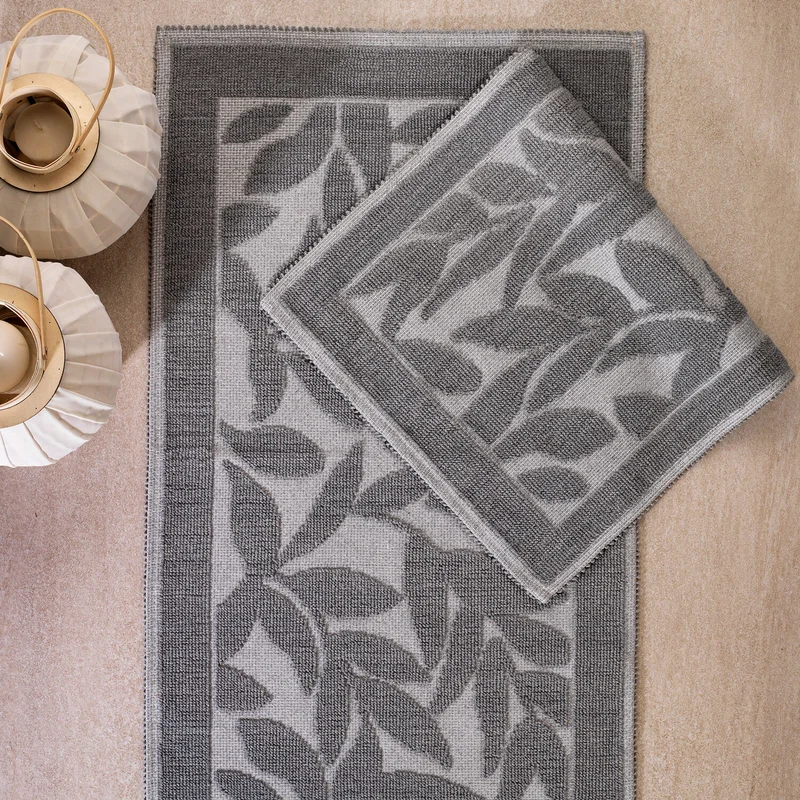Schafer Home Leaf 2 Pack Bath Mat-Grey